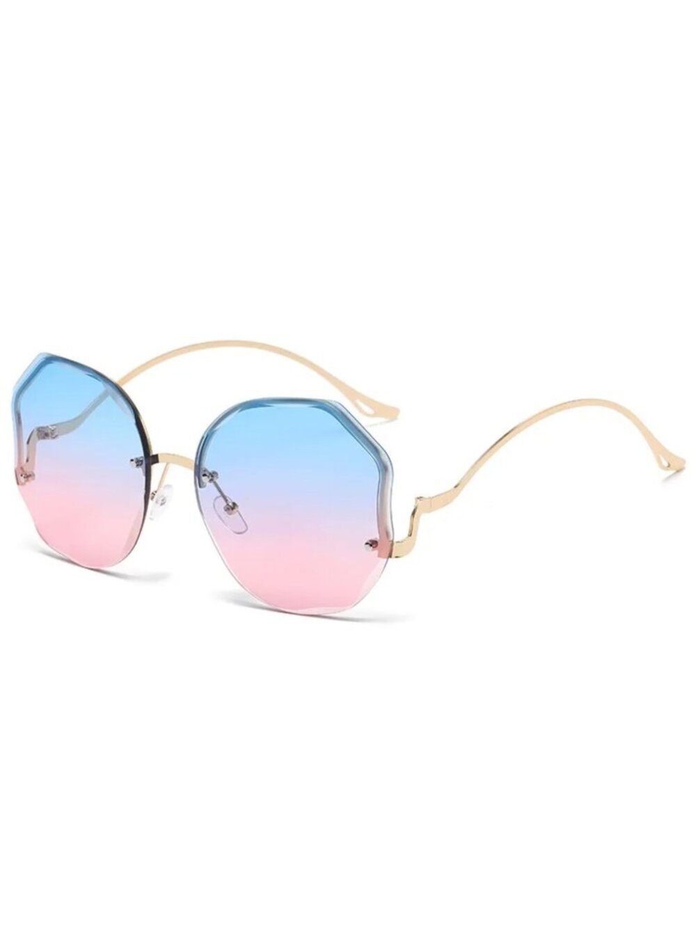Octagon Blue to Pink Gradient Oversized Sunglasses With Unique Gold Metal Frame